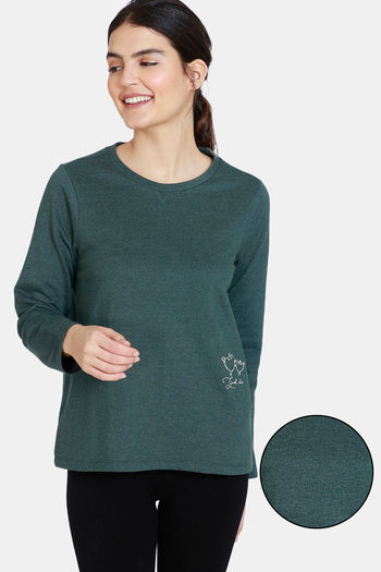 Buy Zivame Fleece Marl Knit Cotton Sweatshirt With Soft Brushed Back - Ponderosa Pine